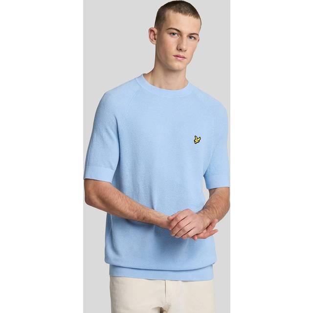 Lyle & Scott Men's Linen Blend Knitted T-Shirt in Light Blue - Extra Small