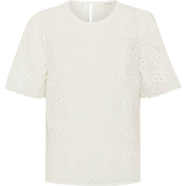 Cream, Blusar & Skjortor , Dam, M, Feminin Blus med Broderie Anglaise - white (M)