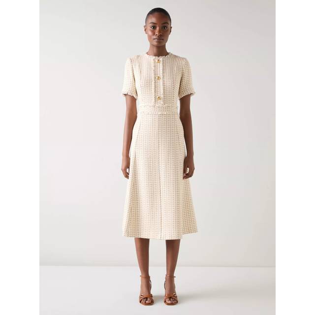 L.K.Bennett Julia Tweed Midi Dress, Camel/Cream