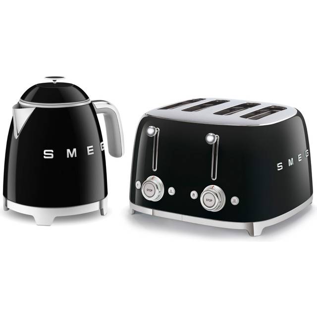 Smeg mini-kettle & 4-slice toaster, 50’s style retro, stainless steel black