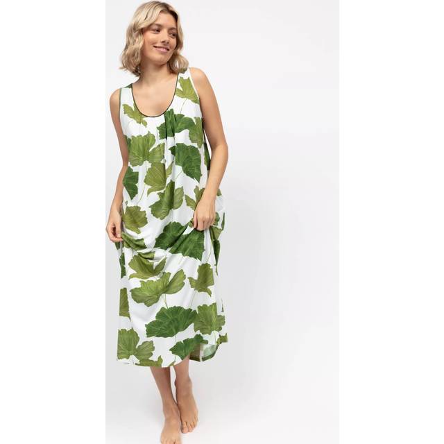 Cyberjammies Leaf Print Maxi Nightdress, Olive Green/White