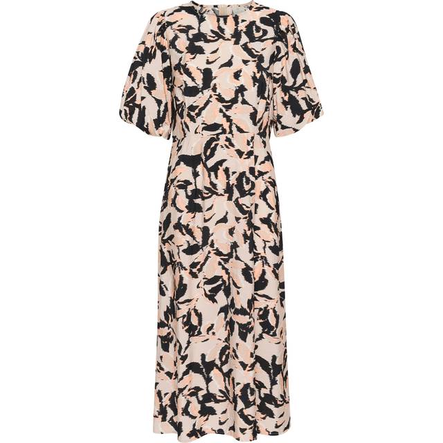 Kaffe Paco Midi Dress With Puff Sleeves Peach
