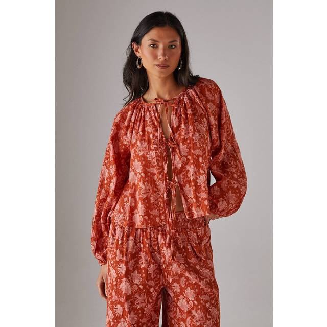 Womens Cheesecloth Tie Front Boho Blouse - floral - Floral - 16