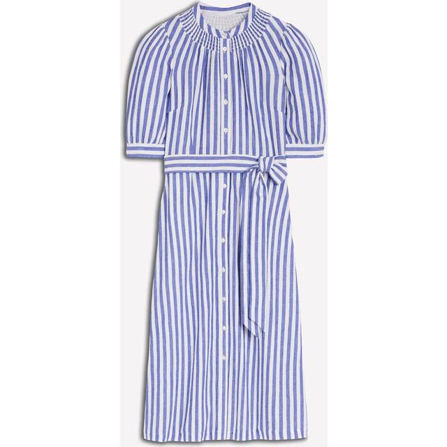 Boden Ada Striped Double Cloth Puff Sleeve Cotton Midi Shirt Dress
