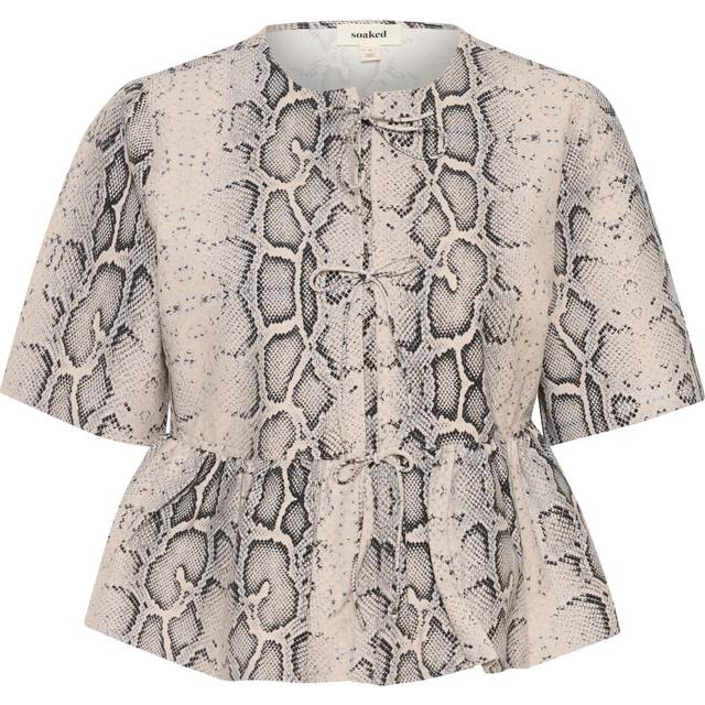 Soaked In Luxury Xala Snake Print Tie Front Top, Grey/Multi
