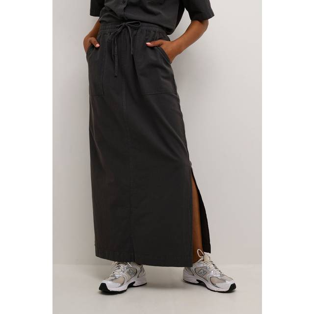 Kaffe, Kjol, Dam, XS, Svart Ostronkjol med Sidoslitsar - gray (XS)