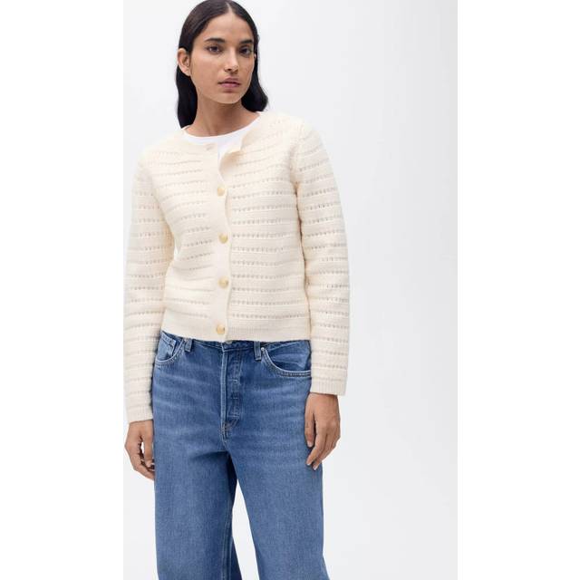 Knitted jacket with openwork details ecru - Woman - XS - MANGO - Ecru
