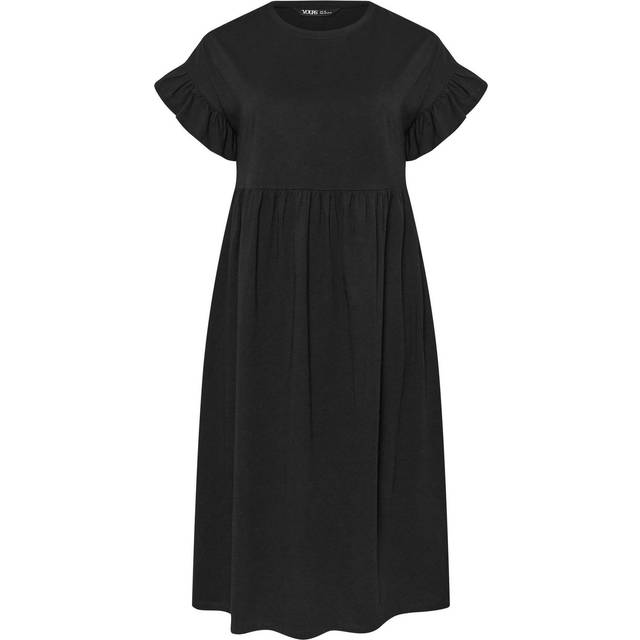 Yours Curve Black Cotton Frill Sleeve Midaxi Dress, Women's Curve & Plus Size, Yours - 18