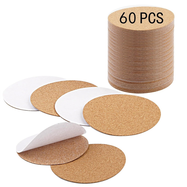 60 PCS Self Adhesive Cork for Coasters Bulk,Coaster Bottoms Adhesive,Round Coaster Backing with