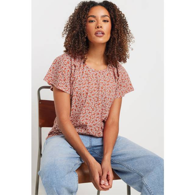 M&Co Red Shell Print Cotton Scoop Neck Tshirt 10 M&Co Womens