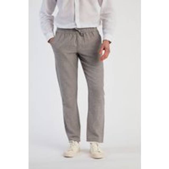 Linen Blend Straight Leg Trousers - Grey