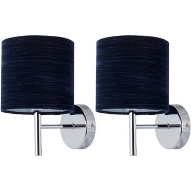 Set of 2 Brea - Chrome Wall Lights with Navy Blue Velvet Shades