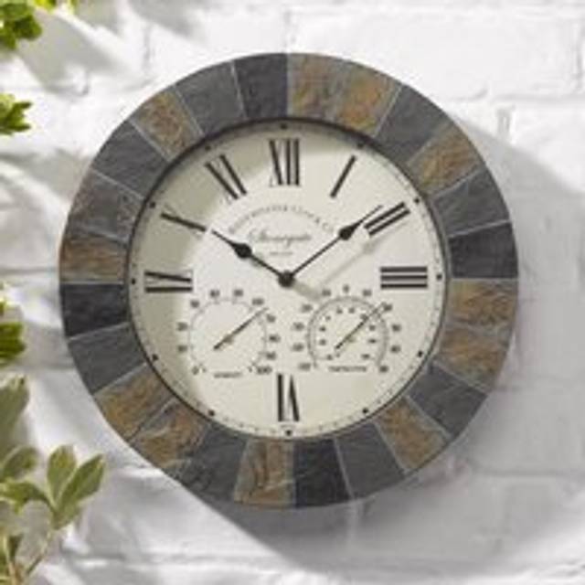 Ringstone Outdoor Garden Wall Clock & Thermometer - 34cm Diameter - Multi - One Size