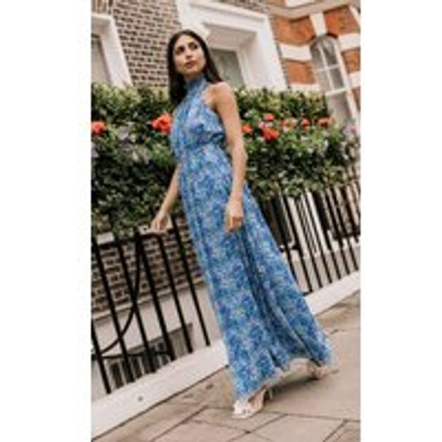Blue Print Chiffon Maxi Dress - 8
