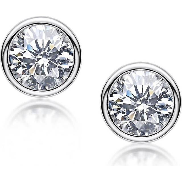 (As show, One size) Earrings Silver 925 Moissanite Earrings Diamond Round Cut Bezel Setting Stud Earrings Silver 5/6.5mm