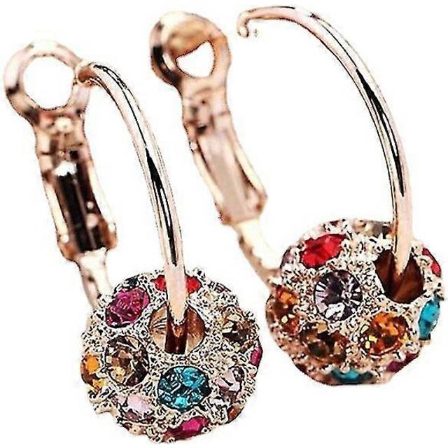 (As show, One size) Austrian Crystal Ball 18k Gold Colorful Diamond Earrings Lucky Transfer Beads Circle Hoop Earrings Women&#39;S Exquisite Jewelry Q