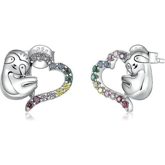 (As show, One size) Earrings Ear Studs Small Colorful Lovely Sloth S925 Antiallergy Earrings For Daily Use
