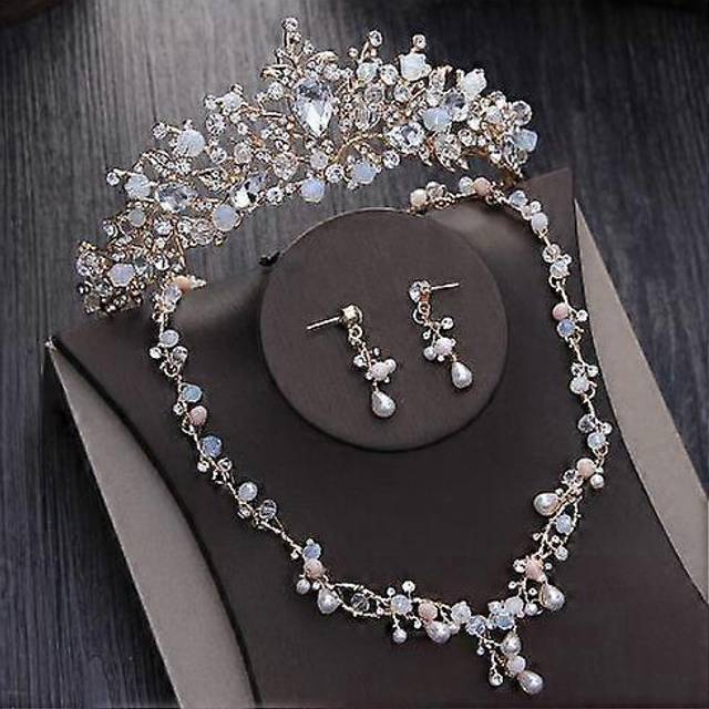 (pink golden, One size) Bridal Jewelry Set  Earrings for Wedding Necklace Set Accessories