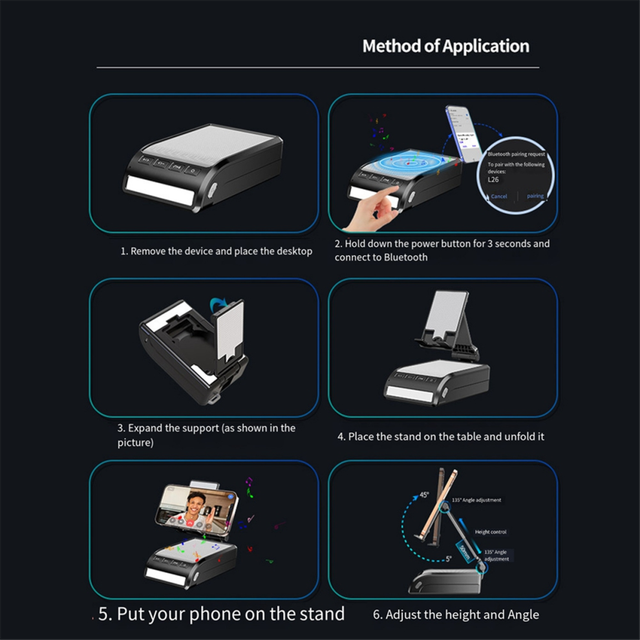 Mobile Phone Holder with Bluetooth Speaker Led Light Built-in Microphone Portable Foldable Cell Stand