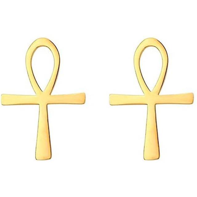 (As show, One size) Earrings Gold Ankh Egyptian Cross Key Of The Nile Stud Earring Stainless Steel Vintage Amulet Jewellery