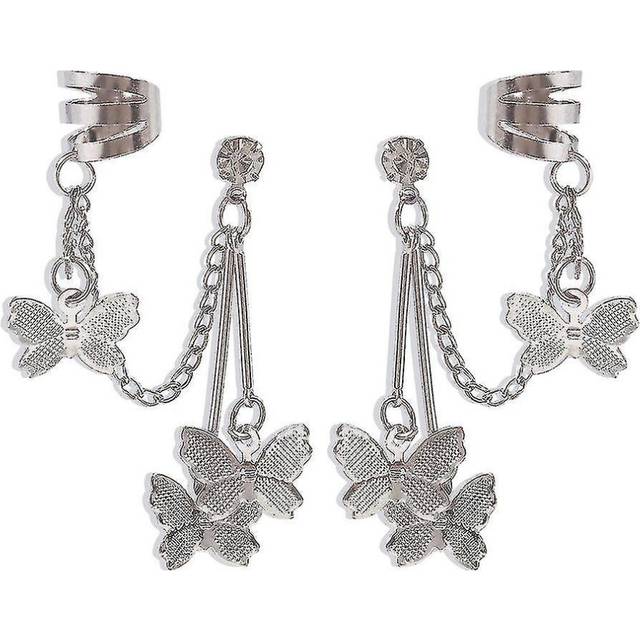 (As show, One size) Earrings Earrings Butterfly Tassel Chain Alloy Ear Clips For Exhibition