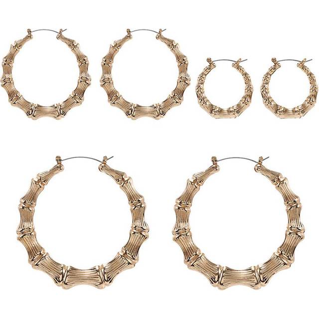 (As show, One size) Sliver Gold Color Big Bamboo Circle Hoop Earrings Large Celebrity Earrings Gift
