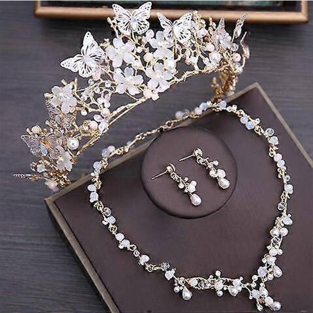 (white golden, One size) Bridal Jewelry Set  Earrings for Wedding Necklace Set Accessories