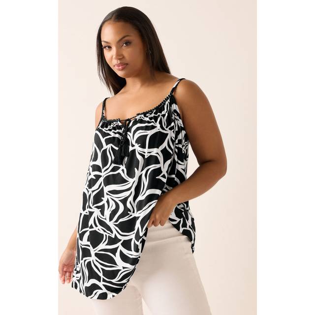 Yours Curve Black Abstract Print Tassel Cami Vest Top, Women's Curve & Plus Size, Yours - 20