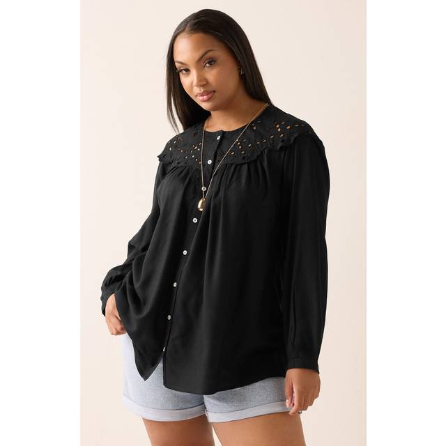 Yours Curve Black Broderie Anglaise Blouse, Women's Curve & Plus Size, Yours - 18