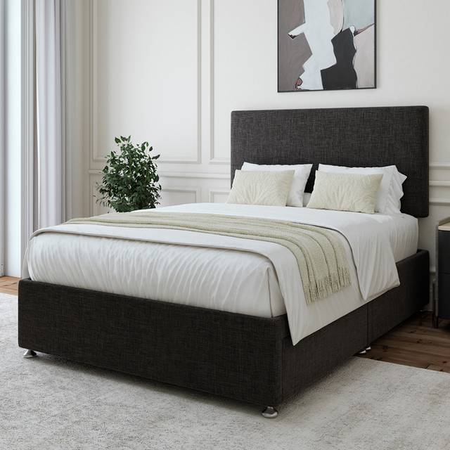 Bedmaster Charcoal Linen 2 Drawer Divan Base And Valencia Headboard Small Double, Grey