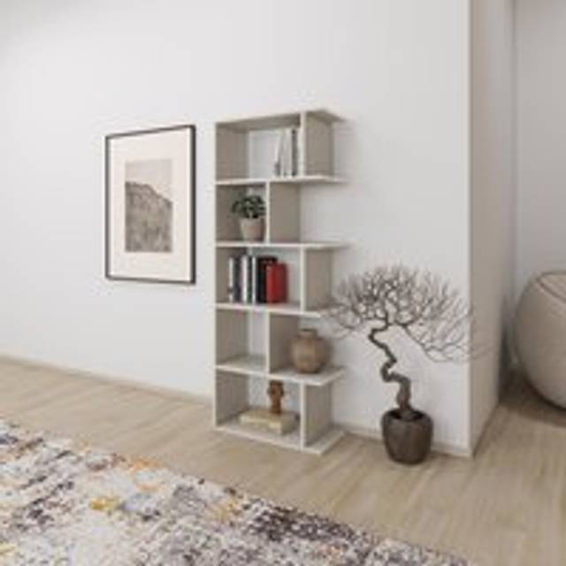 Fwstyle - Tapi Corner Bookcase in Sandstone - Modern Open Display Shelf Unit Height 158.8cm x Width 61.8cm x Depth 29cm