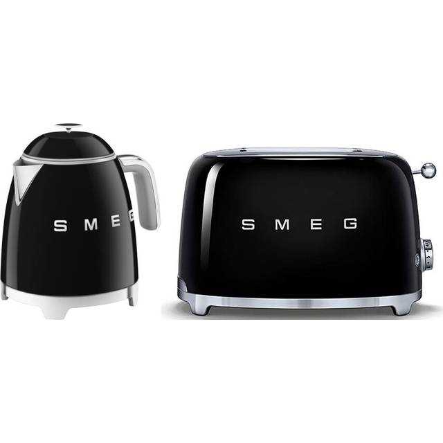 Smeg 50's Style Retro Range Breakfast Set, 0.8L 1400W Mini Kettle and Multi-Functional Control 2-Slice 950W Toaster, Black, KLF05BLUK/ TSF01BLUK