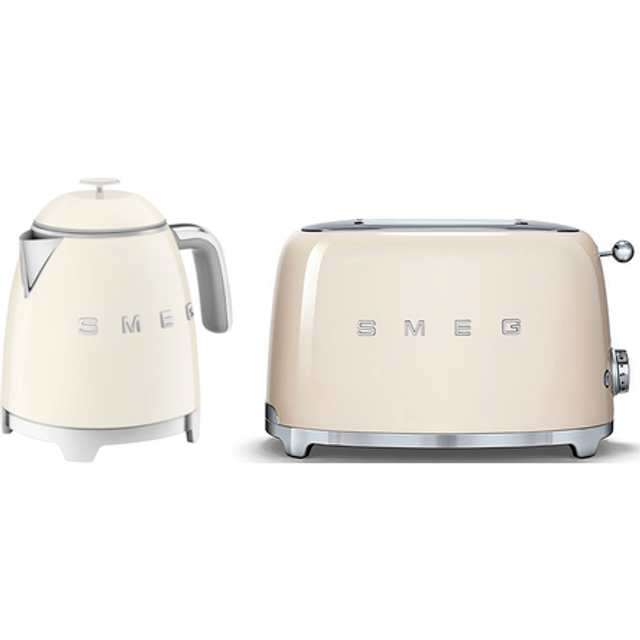 Smeg 50's Style Retro Range Breakfast Set, 0.8L 1400W Mini Kettle and Multi-Functional Control 2-Slice 950W Toaster, Cream, KLF05CRUK/ TSF01CRUK