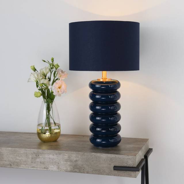 Portia Blue Glass Table Lamp - Navy (61cm H X 35cm W X 35cm D)