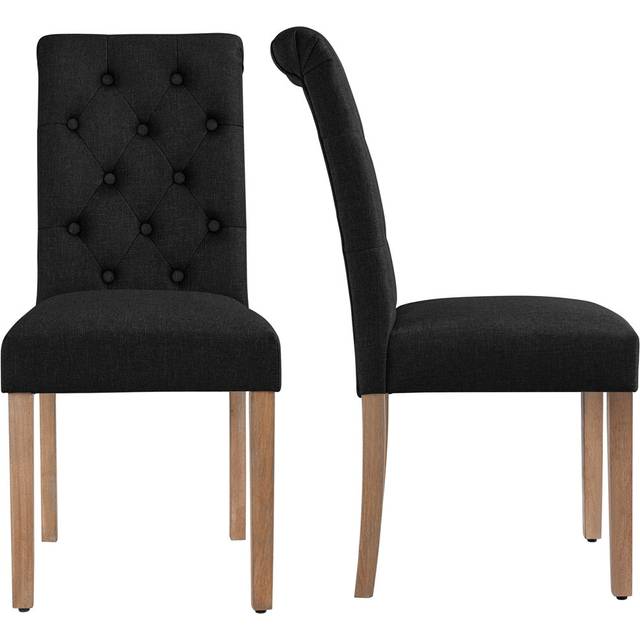 Yaheetech Padded Classic High Back Upholstered Dining Chairs With Solid Wood Legs Black 98.5cm H X 45.5cm W X 62cm D