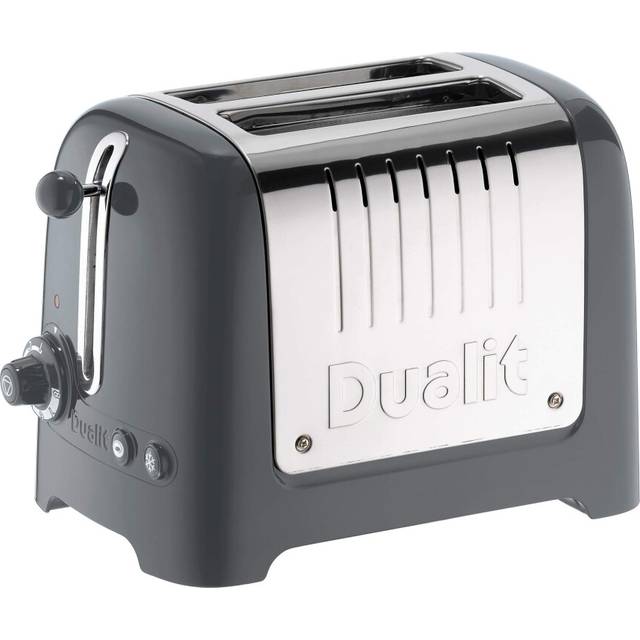Dualit 2 Slice Lite Toaster | 1.1kW Toasts 60 Slices an Hour | Polished with High Gloss Grey Trim | Bagel & Defrost Settings | 36 mm Wide Slots |