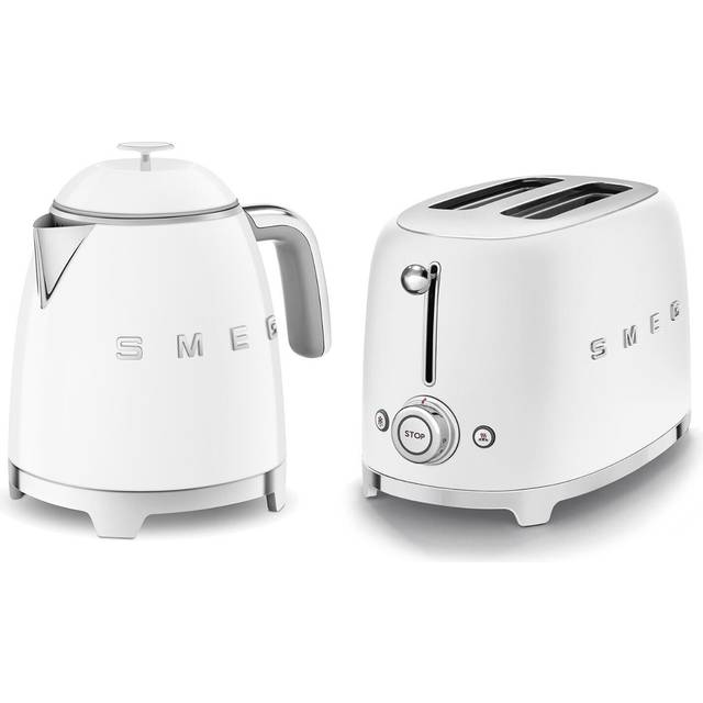 Smeg 50s Style Retro Range Breakfast Set, 0.8L 1400W Mini Kettle and Multi-Functional Control 2-Slice 950W Toaster, White, KLF05WHUK/ TSF01WHUK
