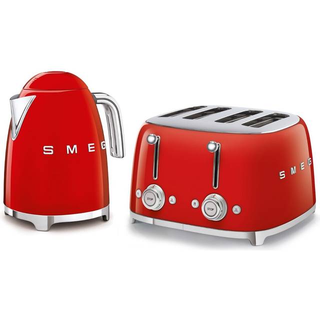 Smeg 50's Style Retro Range Breakfast Set, 1.7L 3000W Kettle and Multi-Functional Control 4-Slice 2000W Toaster, Red, KLF03RDUK/ TSF03RDUK