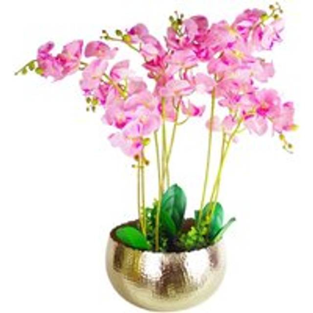 Large Artificial Orchids Display with XL Metal Bowl Planter 70x70cm
