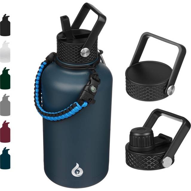 BJPKPK Half Gallon Insulated Water Bottles with Straw Lid 64oz Large  Stainless Steel Water Bottles with 3 Lids and Paracord Handle for Hot & Cold Liq