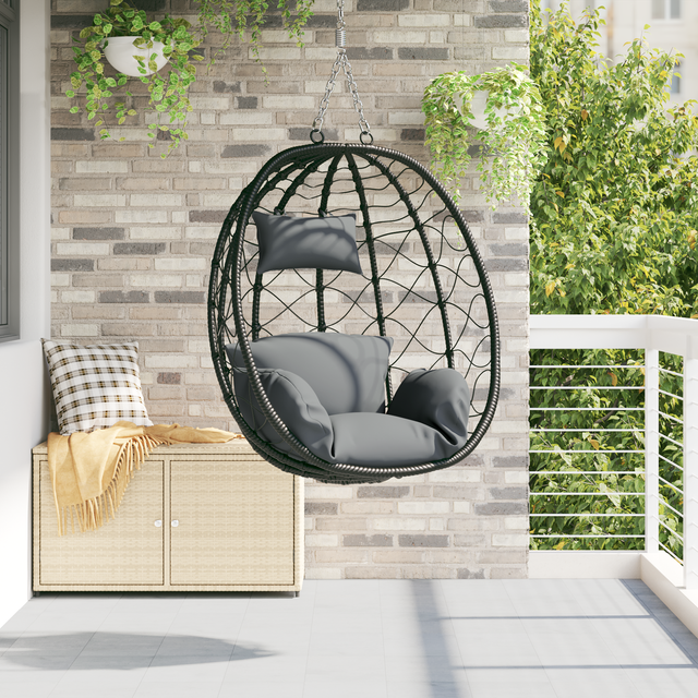 vidaXL Hanging Egg Chair Basket without Stand Anthracite Poly Rattan