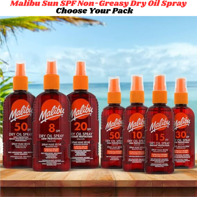 Malibu sun spf dry oil spray water resistant suncare nogreasy tanning protection