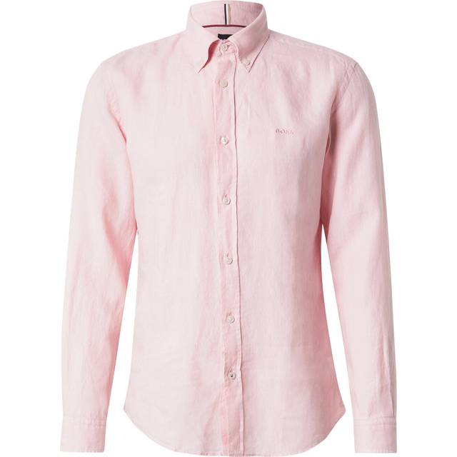 Hugo, Skjorta, Herr, L, Linne, Slim Fit Linne Button Down Skjorta Rosa