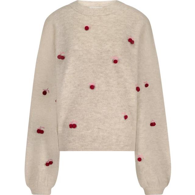 Fabienne Chapot Linda Cherry Embellishment Wool Rich Jumper, Creme Brulee Melange