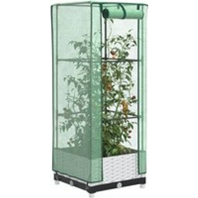 Raised Bed with Greenhouse Cover Rattan Look 40x40x123 cm - White - One Size