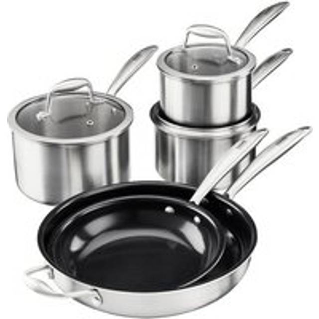 5 Piece Tri-Ply Cookware Set - 2 x Frying Pans & 3 x Saucepans - Silver - 5 Pack