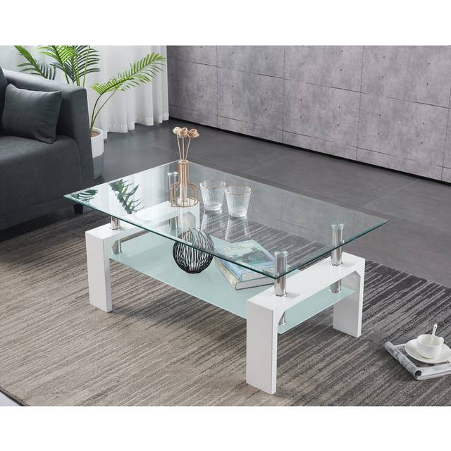 Timsbury 4 Legs Coffee Table with Storage - White (45cm H X 100cm W X 60cm D)