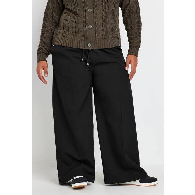 Yours Plus Size Black Pull On Wide Leg Trousers Size 26-28
