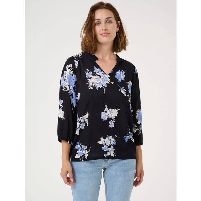Kaffe Kaedita Amber Blouse Dam Långärmade Blusar Stl. 38 - Från Magasin - Black / Blue Flower Print (38)