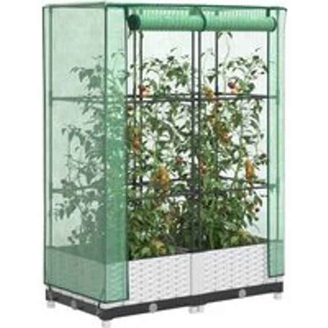 Raised Bed with Greenhouse Cover Rattan Look 80x40x123 cm - White - One Size